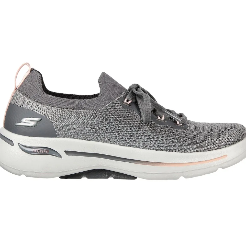 Women's Wide Fit Skechers 124863 Go Walk Arch Fit Clancy Trainers - Grey/Pink