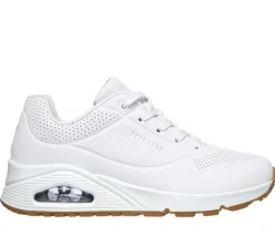 Women's Wide Fit Skechers 73690W Uno Stand On Air Walking Trainers - White