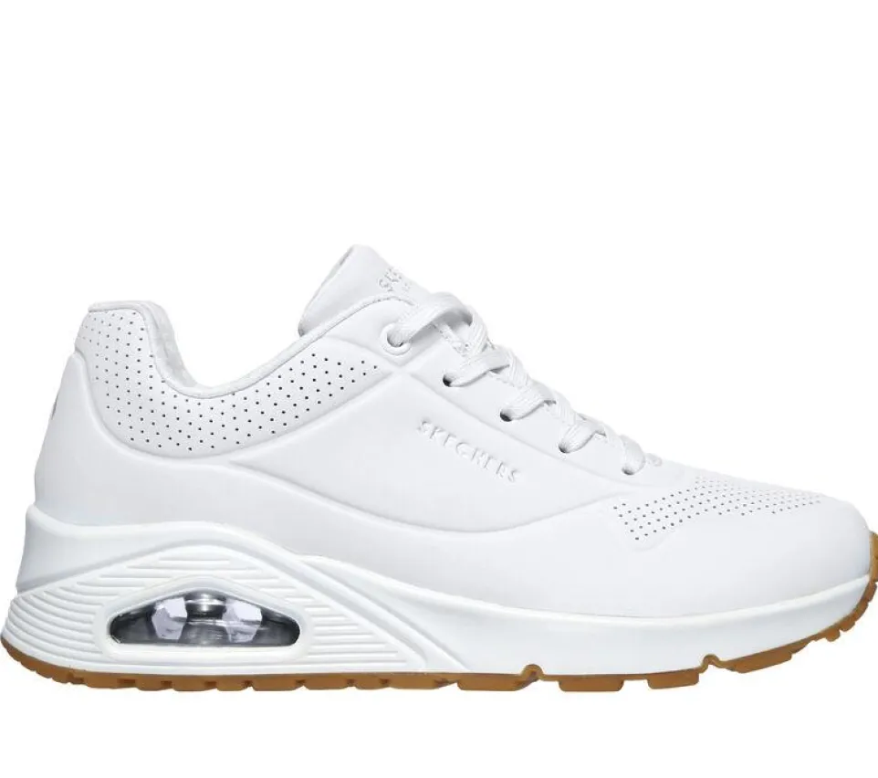Women's Wide Fit Skechers 73690W Uno Stand On Air Walking Trainers - White