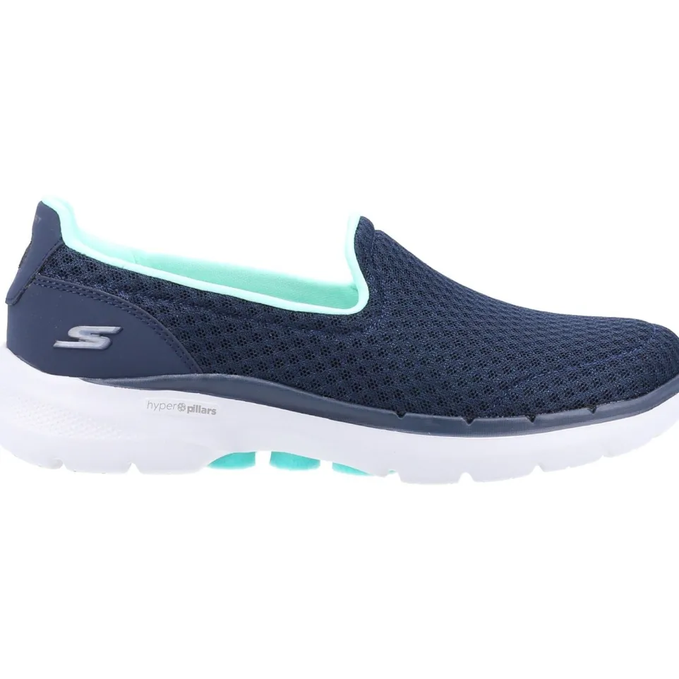 Women's Wide Fit Skechers 124508 Go Walk 6 Big Splash Trainers - Navy/Turquoise