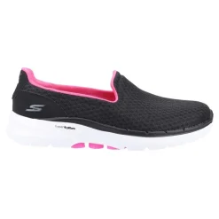 Women's Wide Fit Skechers 124508 Go Walk 6 Big Splash Trainers - Black/Hot Pink