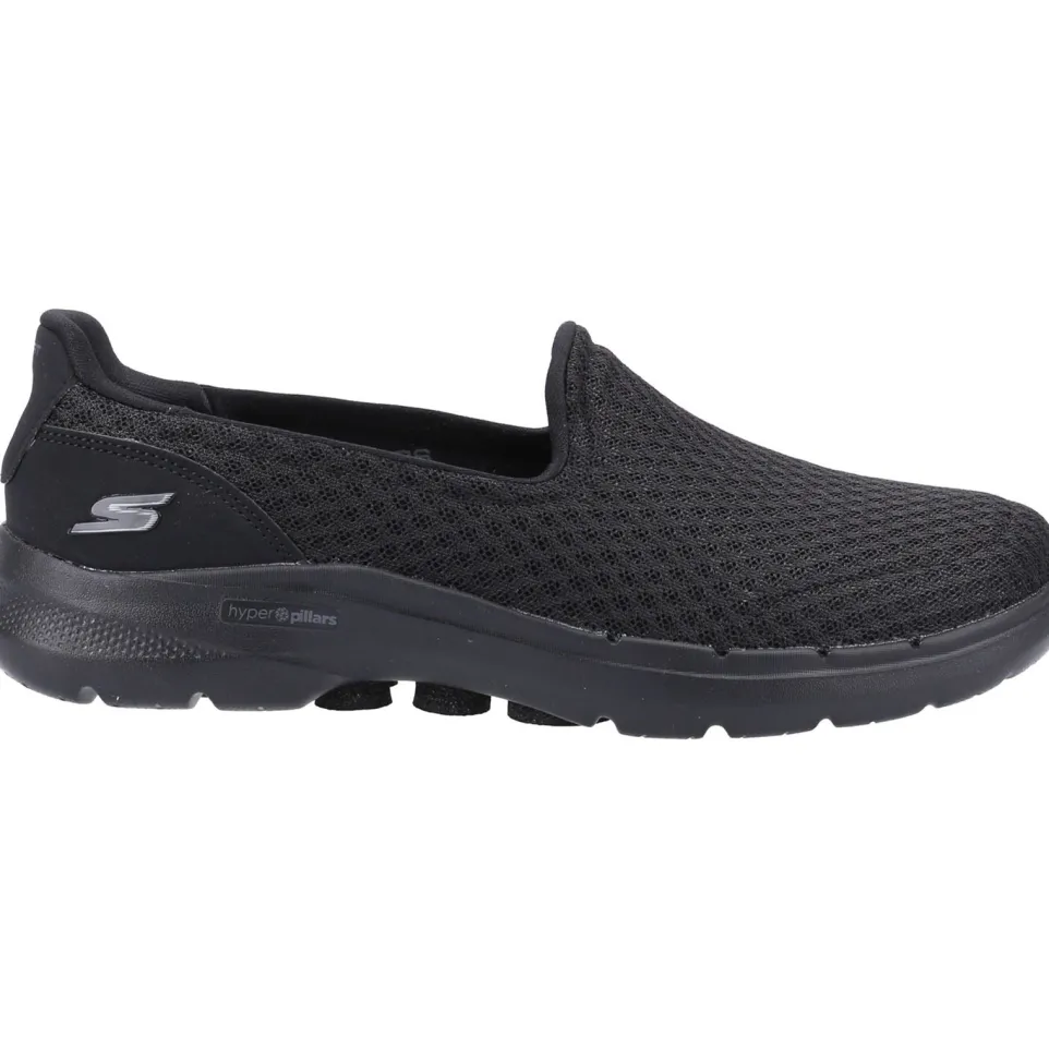 Women's Wide Fit Skechers 124508 Go Walk 6 Big Splash Trainers - Black/Black