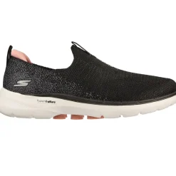 Women's Wide Fit Skechers 124502 Go Walk 6 Glimmering Trainers - Black/Pink