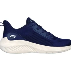 Women's Wide Fit Skechers 117470 Bobs Squad Waves Sports Trainers - Navy