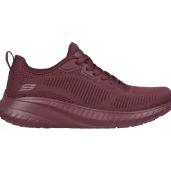 Women's Wide Fit Skechers 117209 Bob Squad Chaos Face Off Trainers -Plum