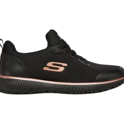 Women's Wide Fit Skechers 77222EC Squad SR Occupational Trainers - Black/Rose Gold
