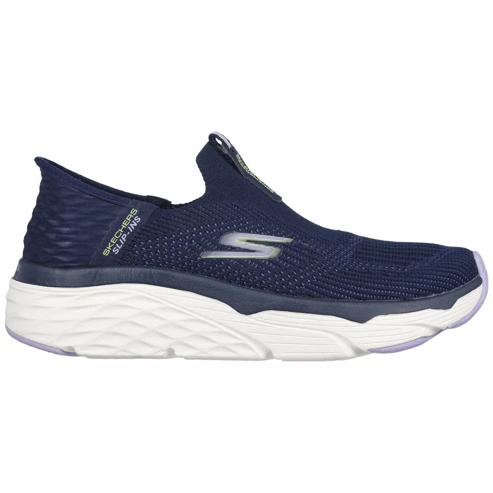 Women's Wide Fit Skechers 128571 Max Cushioning Smooth Trainers - Navy/Lavender
