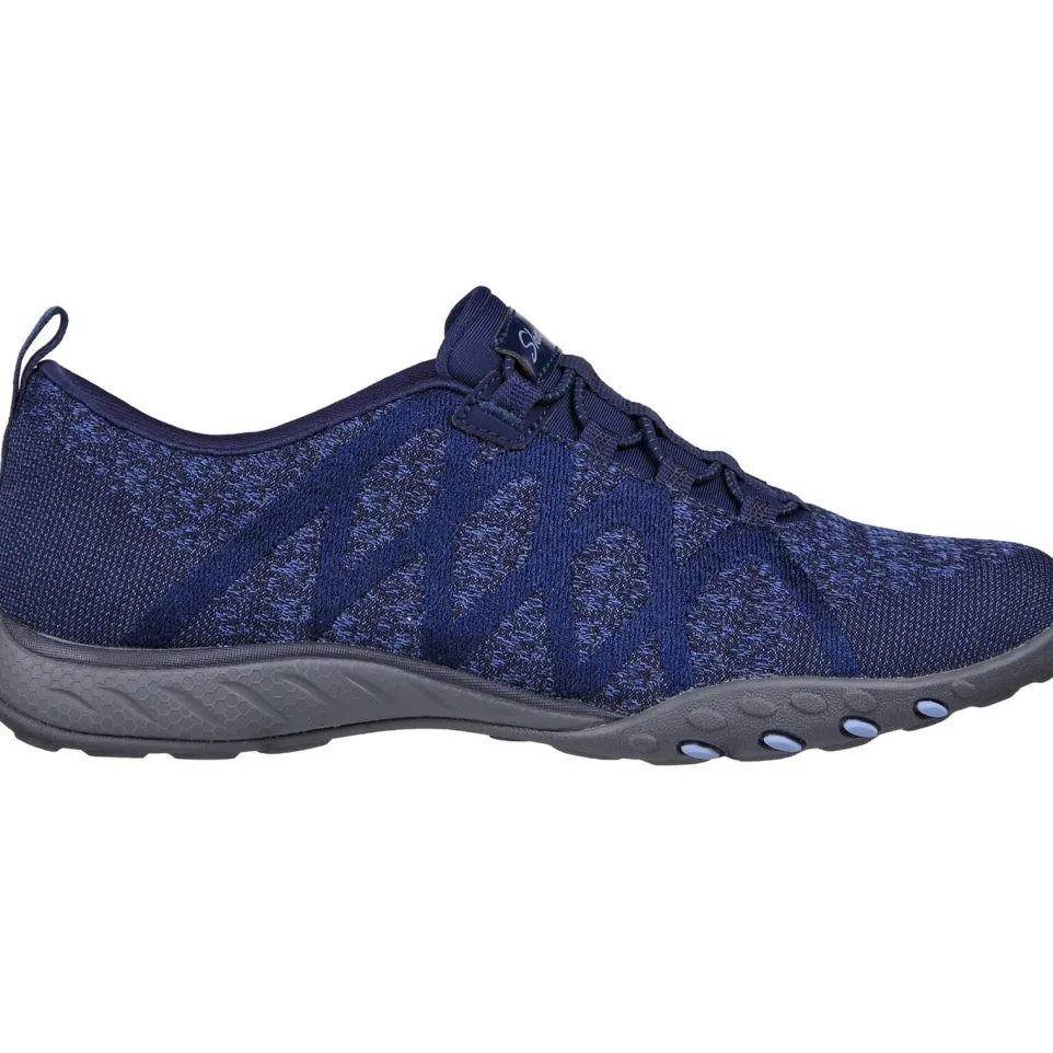Women's Wide Fit Skechers 100301 Relaxed Fit Breathe Easy Infi Knity Trainers - Navy