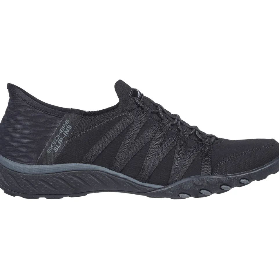 Women's Wide Fit Skechers 100593 Breathe Easy Roll With Me Trainers - Black