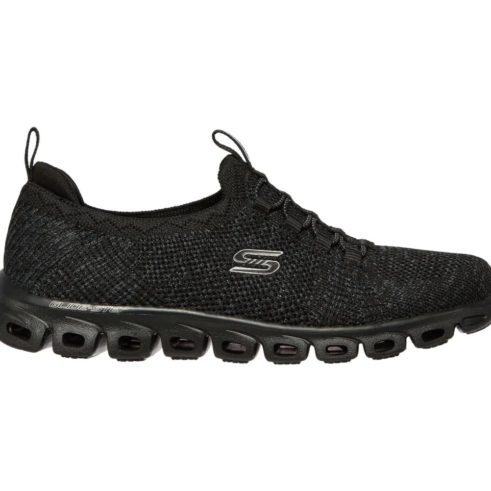 Women's Wide Fit Skechers 104198 Glide Step Grand Flash Trainers - Black