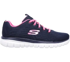Womens Wide Fit Skechers 12615 Walking Trainers - Navy/Hot Pink