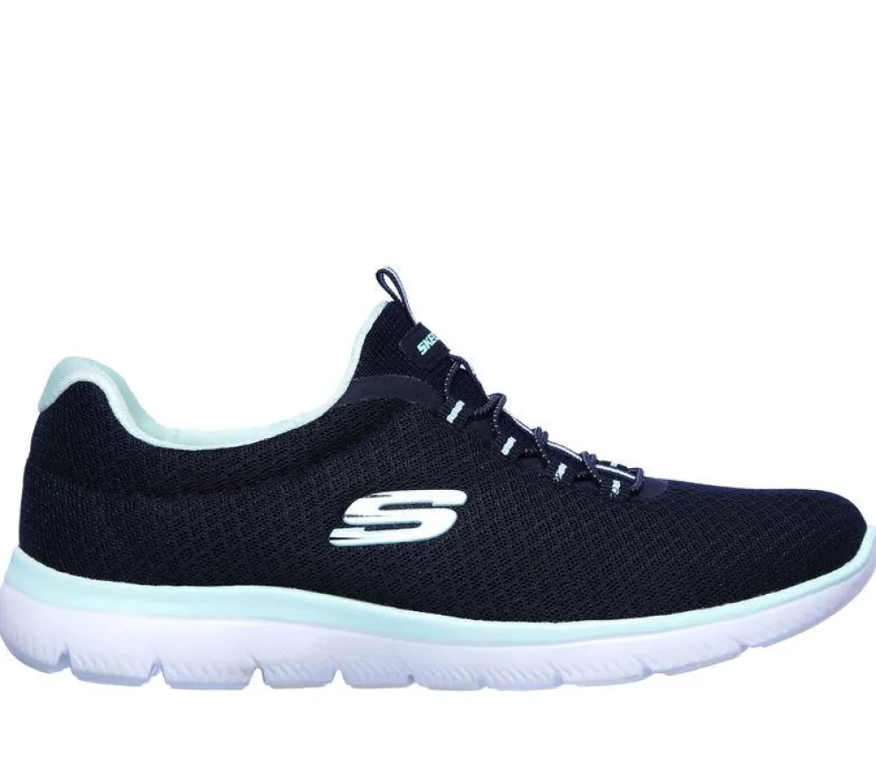 Women's Wide Fit Skechers 12980 Summits Slip On Sports Trainers - Navy/Aqua