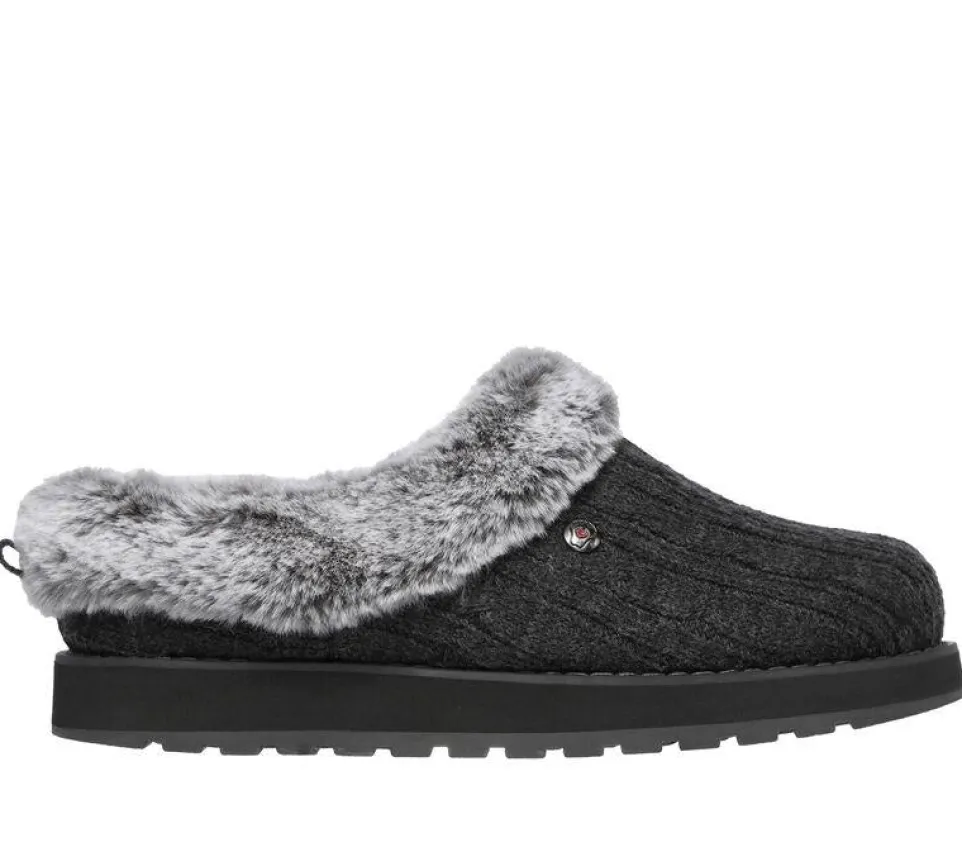Womens Wide Fit Skechers Keepsakes Ice Angel Mule Slippers - Charcoal