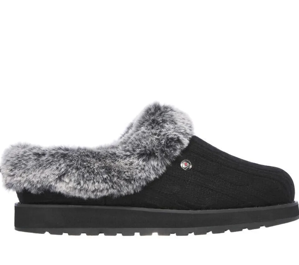 Womens Wide Fit Skechers Keepsakes Ice Angel Mule Slippers - Black