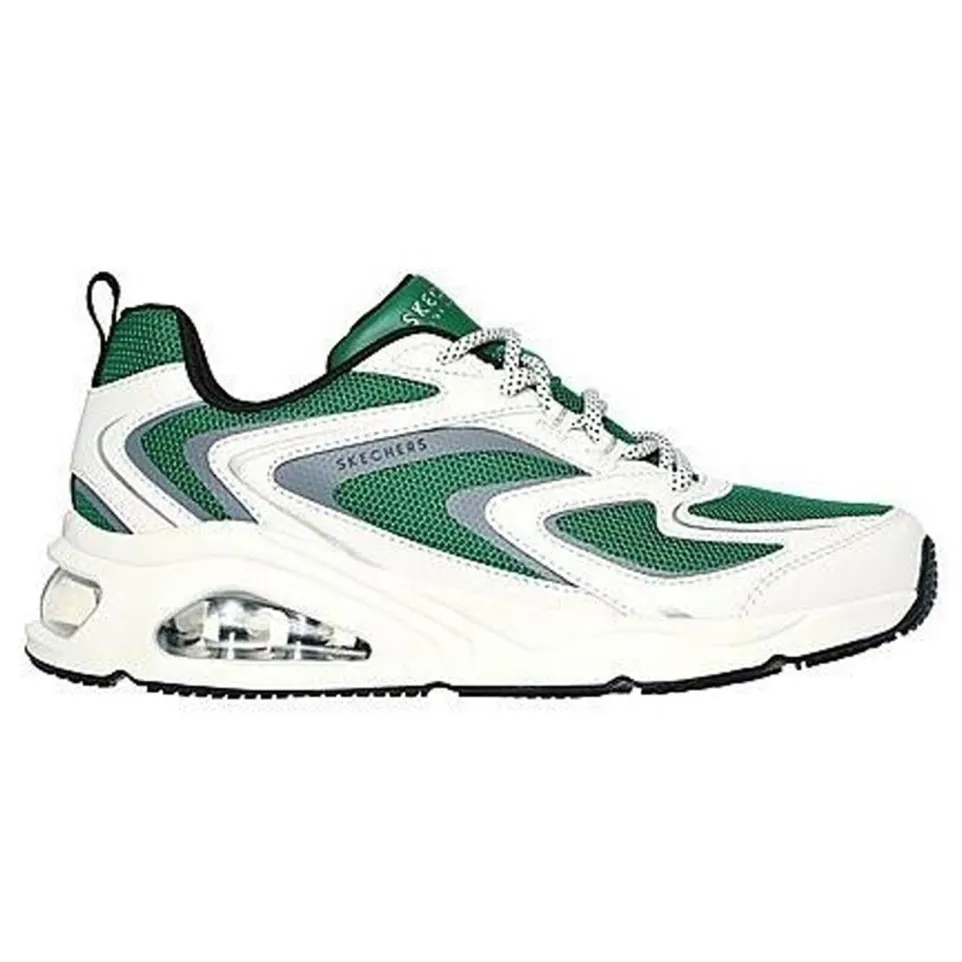 Women's Wide Fit Skechers 177424 Tres Air Uno Street Fl Air Trainers - White/Green
