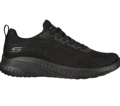 Womens Wide Fit Skechers Bobs Squad Chaos Face Off 117209 Vegan Trainers - Black