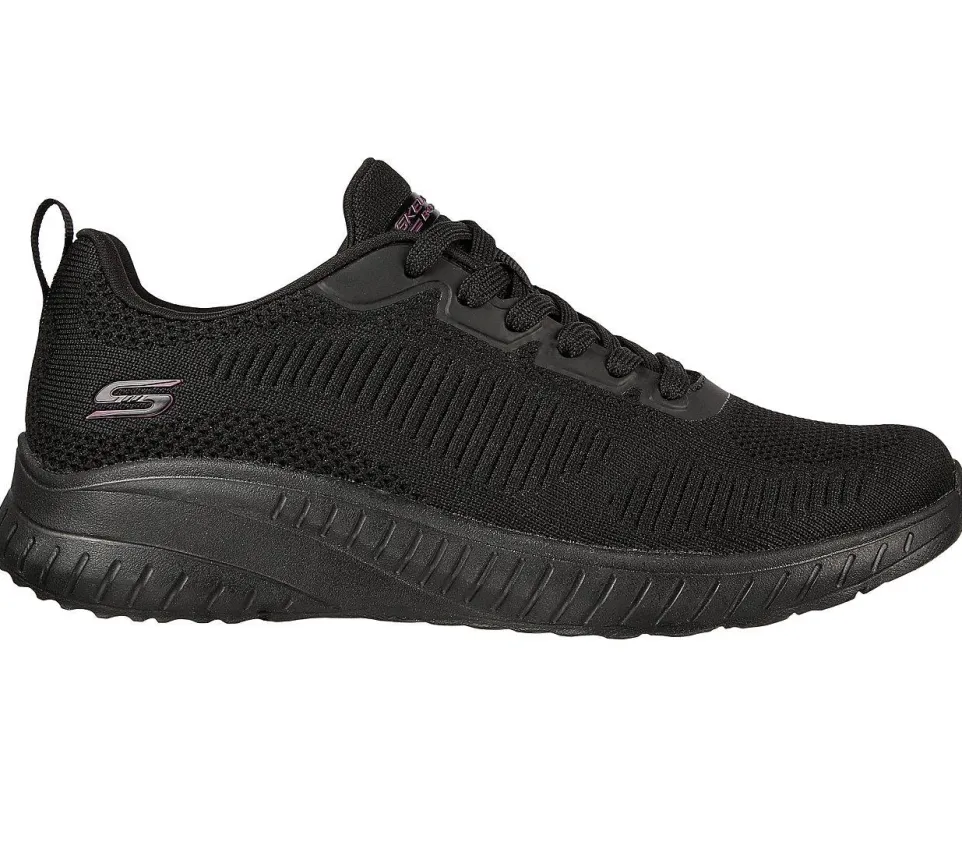 Womens Wide Fit Skechers Bobs Squad Chaos Face Off 117209 Vegan Trainers - Black