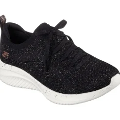 Women's Wide Fit Skechers 149865 Ultra Flex 3.0 Let's Dance Trainers - Black/Rose Gold
