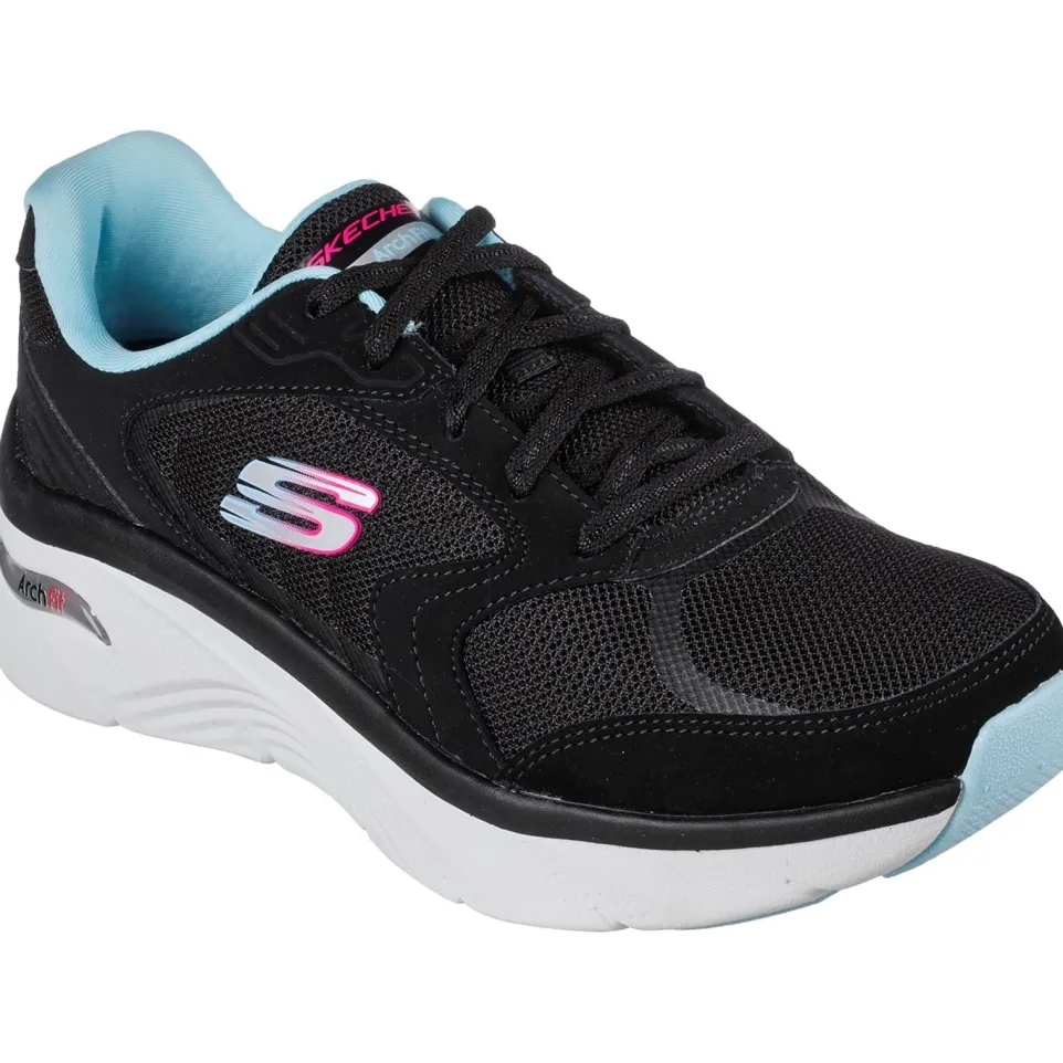 Women's Wide Fit Skechers 149686 Arch Fit D'Lux Trainers - Black/Blue