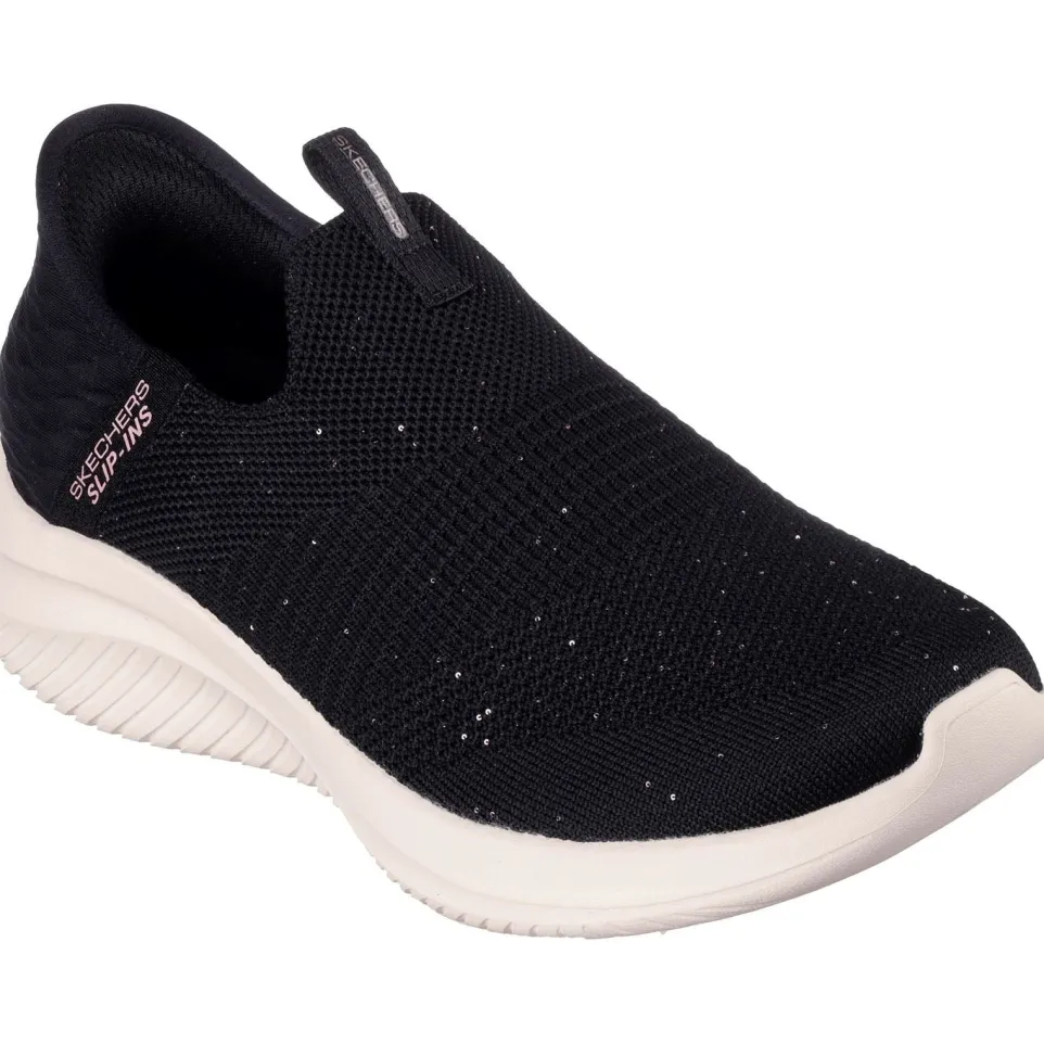 Women's Wide Fit Skechers 149594 Slip-ins Ultra Flex 3.0 Trainers - Black/Rose Gold