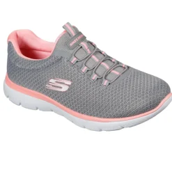 Women's Wide Fit Skechers 12980 Summits Slip On Sports Trainers - Grey/Pink