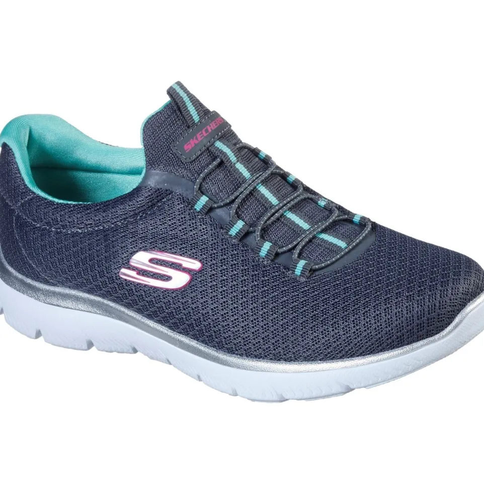 Women's Wide Fit Skechers 12980 Summits Slip On Sports Trainers - Charcoal/Green