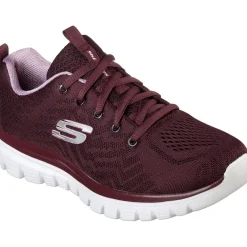 Women's Wide Fit Skechers 12615 Graceful Get Connected Sports Trainers - Wine