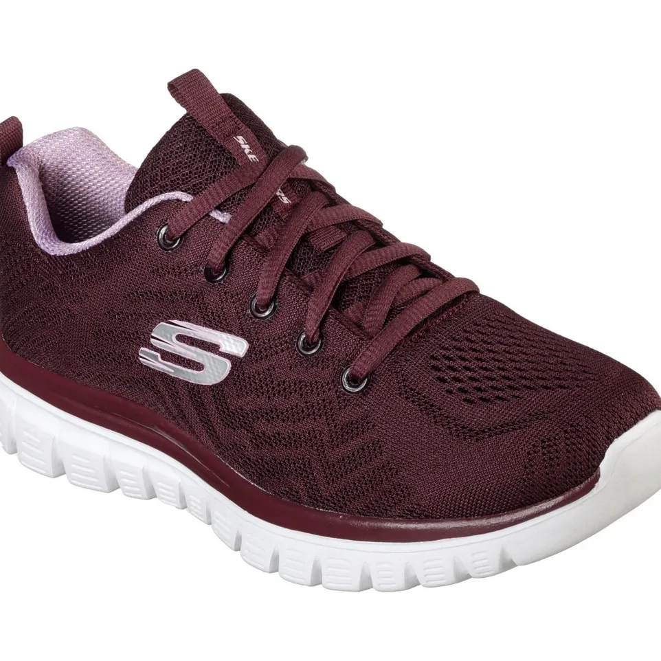 Women's Wide Fit Skechers 12615 Graceful Get Connected Sports Trainers - Wine