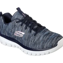 Women's Wide Fit Skechers 12615 Graceful Get Connected Sports Trainers - Navy/Blue