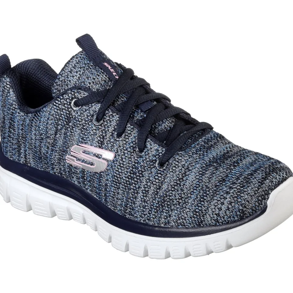Women's Wide Fit Skechers 12615 Graceful Get Connected Sports Trainers - Navy/Blue