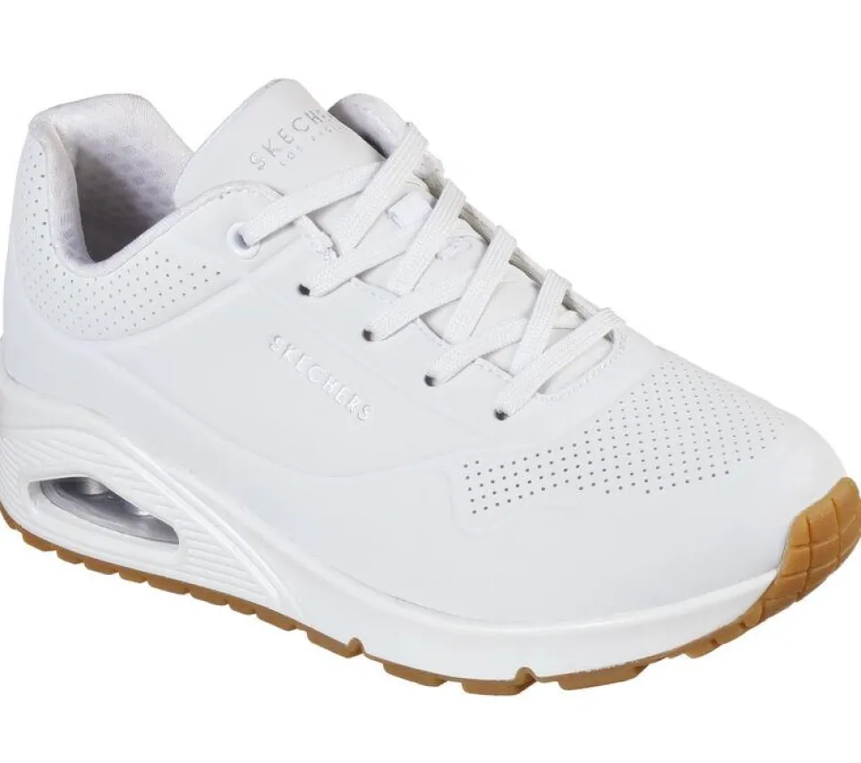 Women's Wide Fit Skechers 73690W Uno Stand On Air Walking Trainers - White
