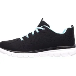 Women's Wide Fit Skechers 12615 Graceful Get Connected Sports Trainers - Black/Turquoise