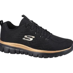 Women's Wide Fit Skechers 12615 Graceful Get Connected Sports Trainers - Black/Rose Gold
