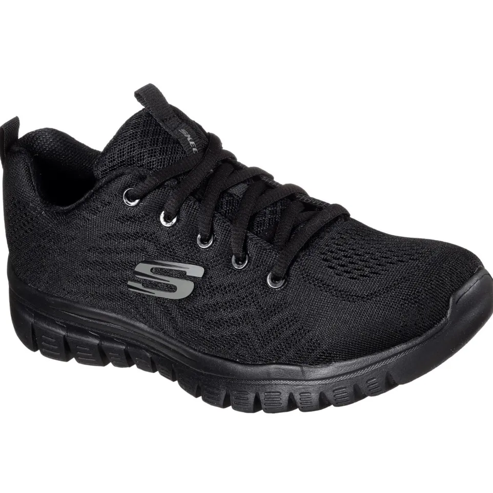 Women's Wide Fit Skechers 12615 Graceful Get Connected Sports Trainers - Black