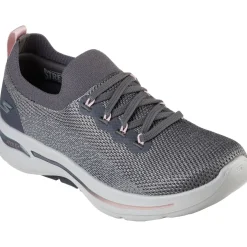 Women's Wide Fit Skechers 124863 Go Walk Arch Fit Clancy Trainers - Grey/Pink