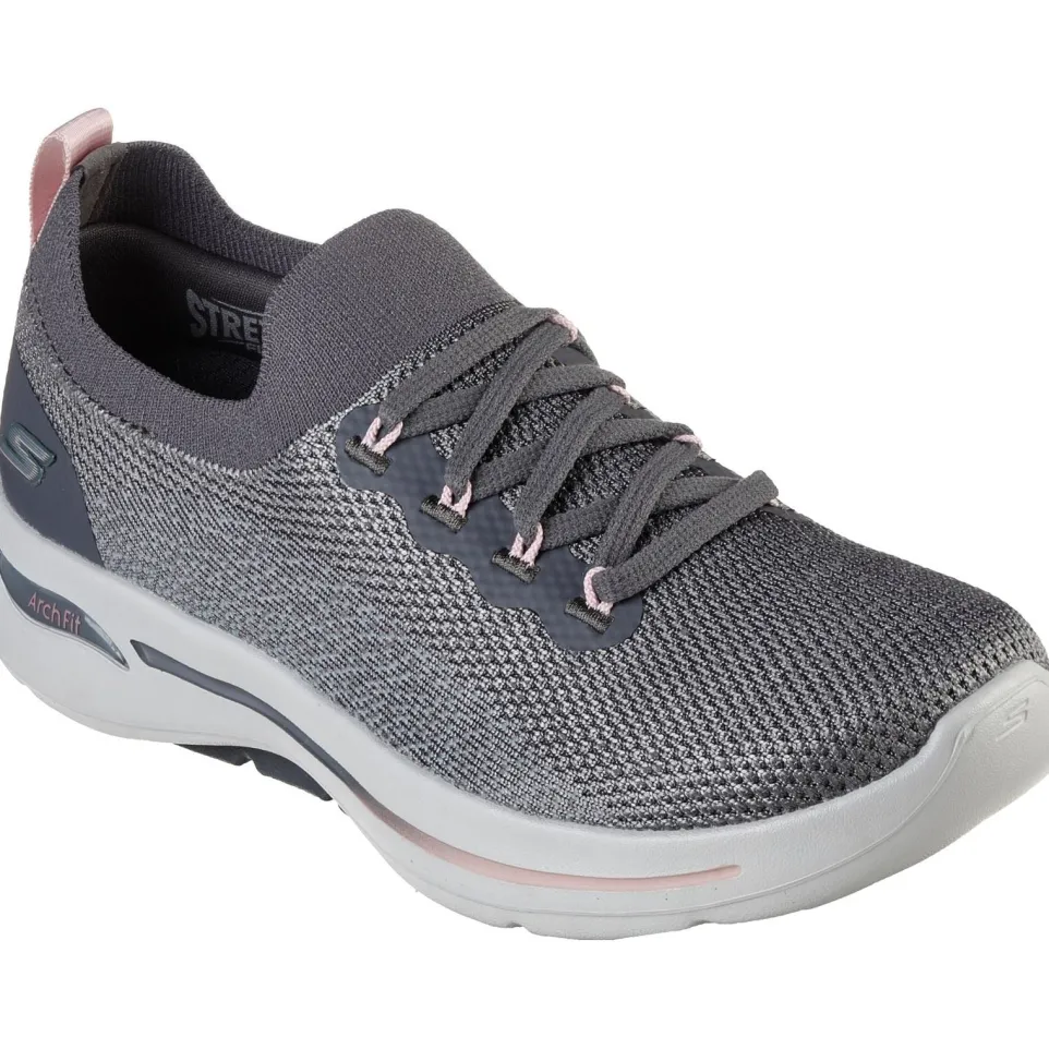 Women's Wide Fit Skechers 124863 Go Walk Arch Fit Clancy Trainers - Grey/Pink
