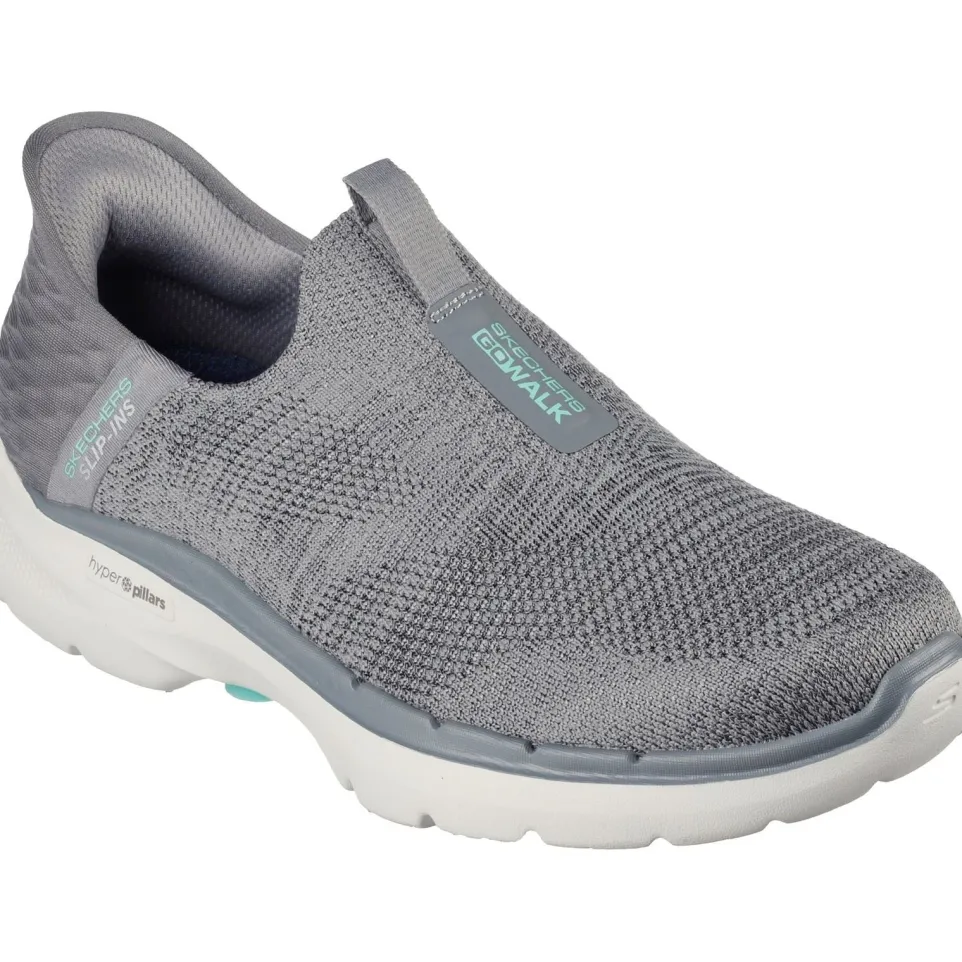 Women's Wide Fit Skechers 124569 Slip-ins GO WALK 6 Fabulous View Trainers - Grey