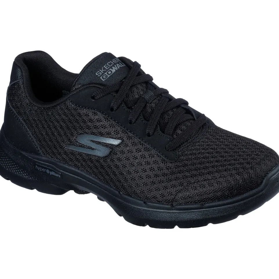 Women's Wide Fit Skechers 124514 Go Walk 6 Iconic Vision Trainers - Black