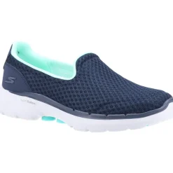 Women's Wide Fit Skechers 124508 Go Walk 6 Big Splash Trainers - Navy/Turquoise