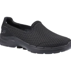 Women's Wide Fit Skechers 124508 Go Walk 6 Big Splash Trainers - Black/Black
