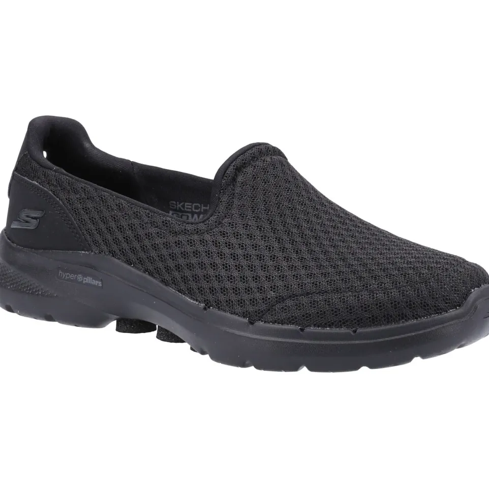 Women's Wide Fit Skechers 124508 Go Walk 6 Big Splash Trainers - Black/Black