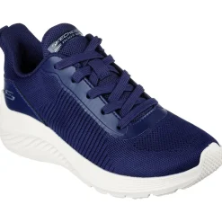 Women's Wide Fit Skechers 117470 Bobs Squad Waves Sports Trainers - Navy