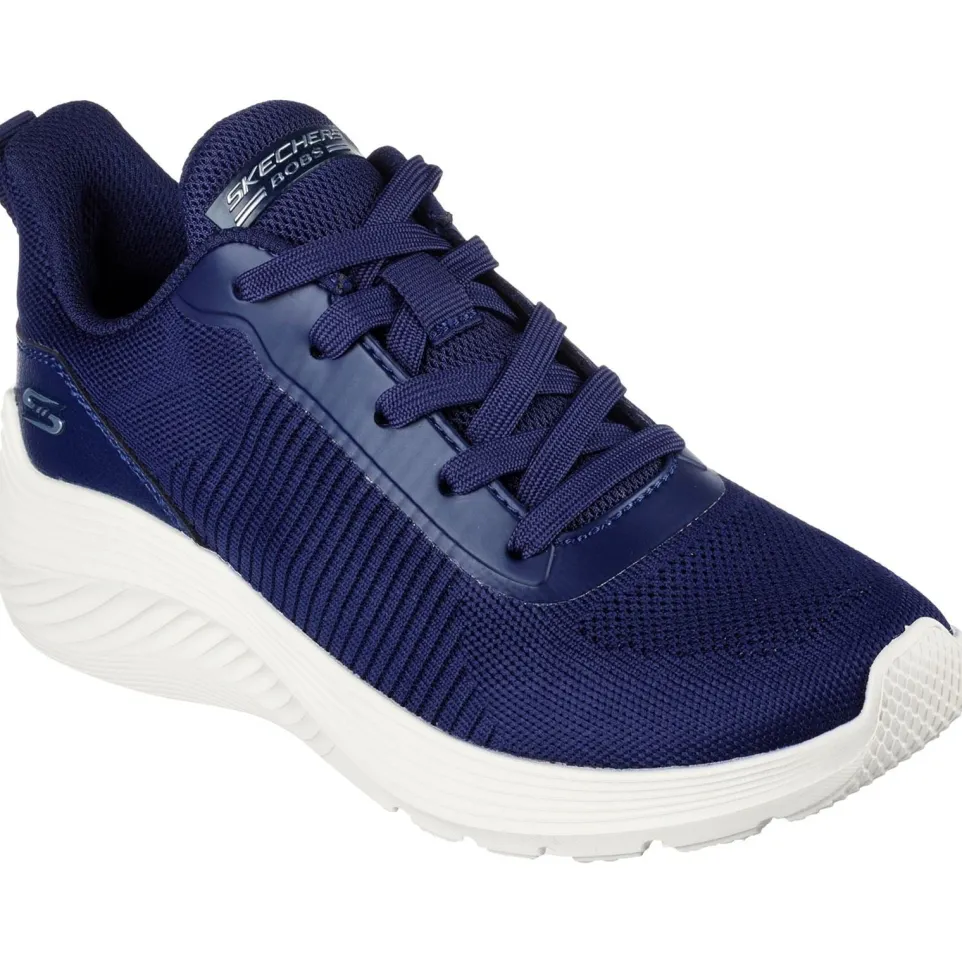 Women's Wide Fit Skechers 117470 Bobs Squad Waves Sports Trainers - Navy