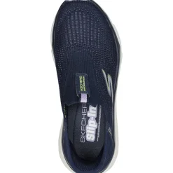 Women's Wide Fit Skechers 128571 Max Cushioning Smooth Trainers - Navy/Lavender