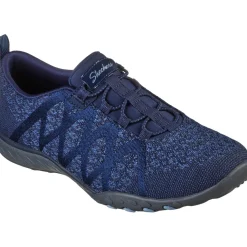 Women's Wide Fit Skechers 100301 Relaxed Fit Breathe Easy Infi Knity Trainers - Navy
