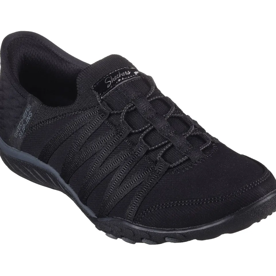 Women's Wide Fit Skechers 100593 Breathe Easy Roll With Me Trainers - Black