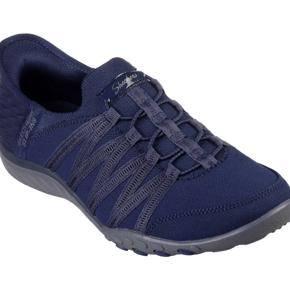 Women's Wide Fit Skechers 100593 Breathe Easy Roll With Me Trainers - Navy
