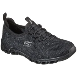 Women's Wide Fit Skechers 104198 Glide Step Grand Flash Trainers - Black