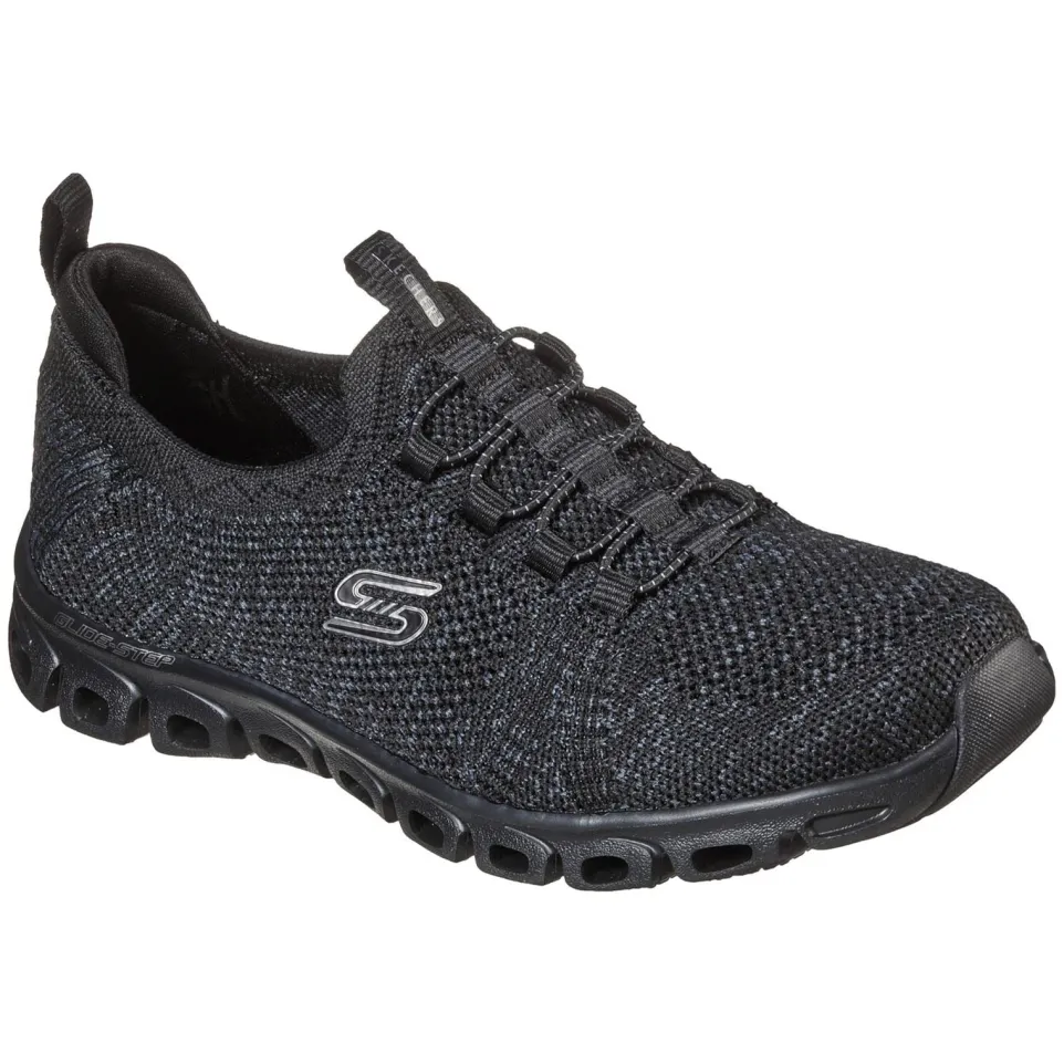Women's Wide Fit Skechers 104198 Glide Step Grand Flash Trainers - Black