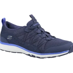 Women's Wide Fit Skechers 104281 Gratis Sport Live Golden Trainers - Navy